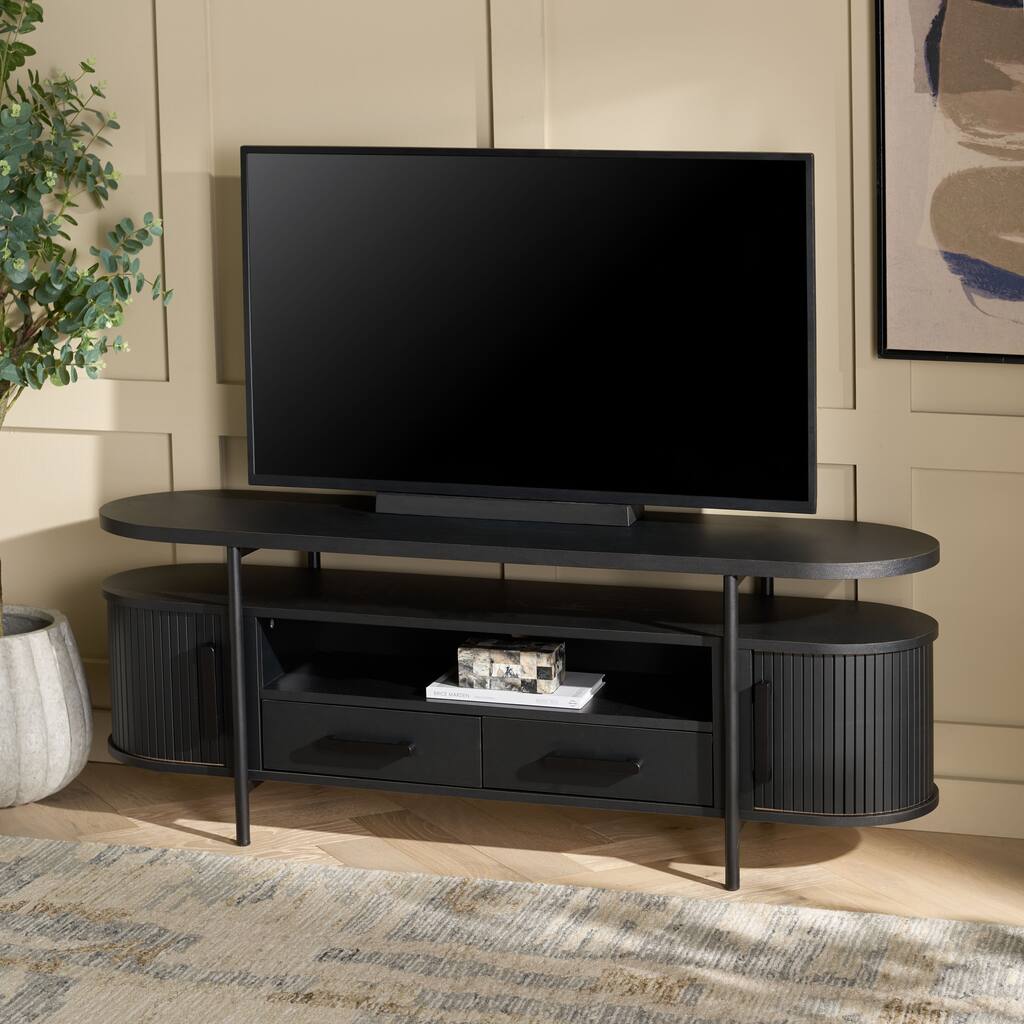 SAFAVIEH Home Etka 2-Drawer Tambour Door Media Stand - 55"W x 16"D x 20"H