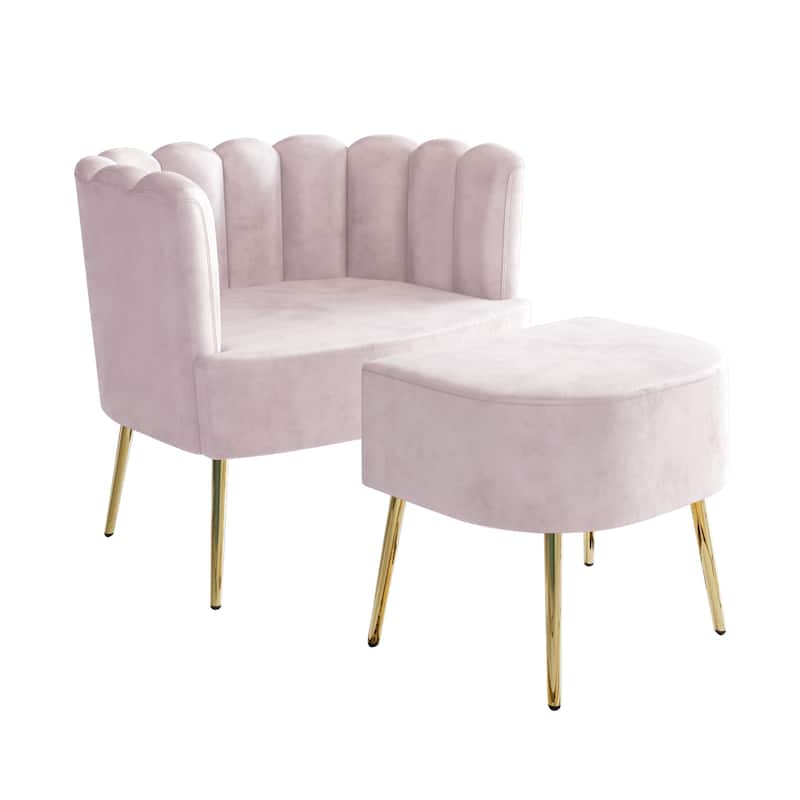 CraftPorch Luxurious Velvet Upholstered Accent Chair with Stool
