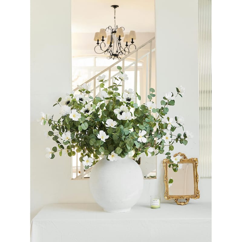 14pcs 32inch Fake Flowers Home Decor Faux Eucalyptus Greenery Stems Branches for Vase White Artificial Flowers - Green