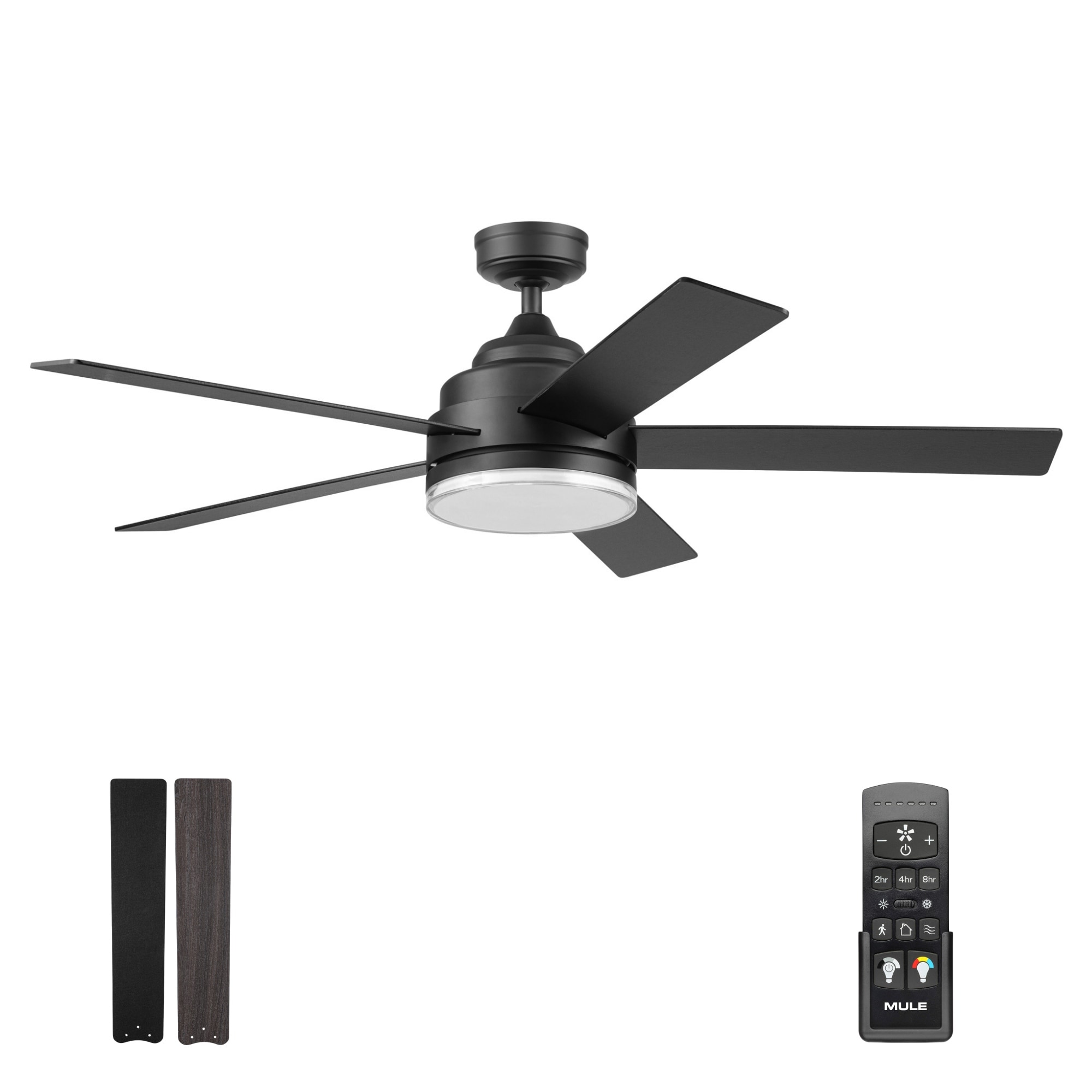 Mule Carver 52-Inch Matte Black Indoor Ceiling Fan with Reversible Matte Black and Brown Blades and Adjustable LED Light