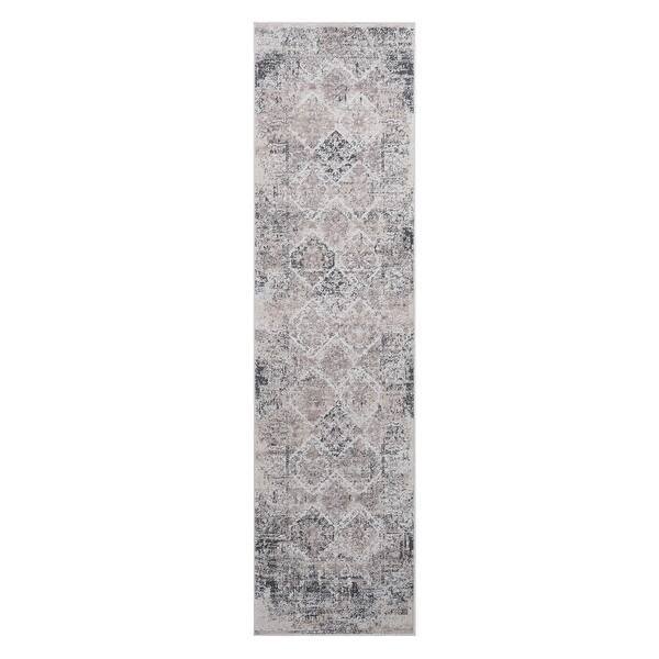 slide 2 of 7, LOOM & LUXE 2x8 Traditional Non-Shedding Area Rug Cream and Anthracite - 96" D x 26" W x 0.28" H