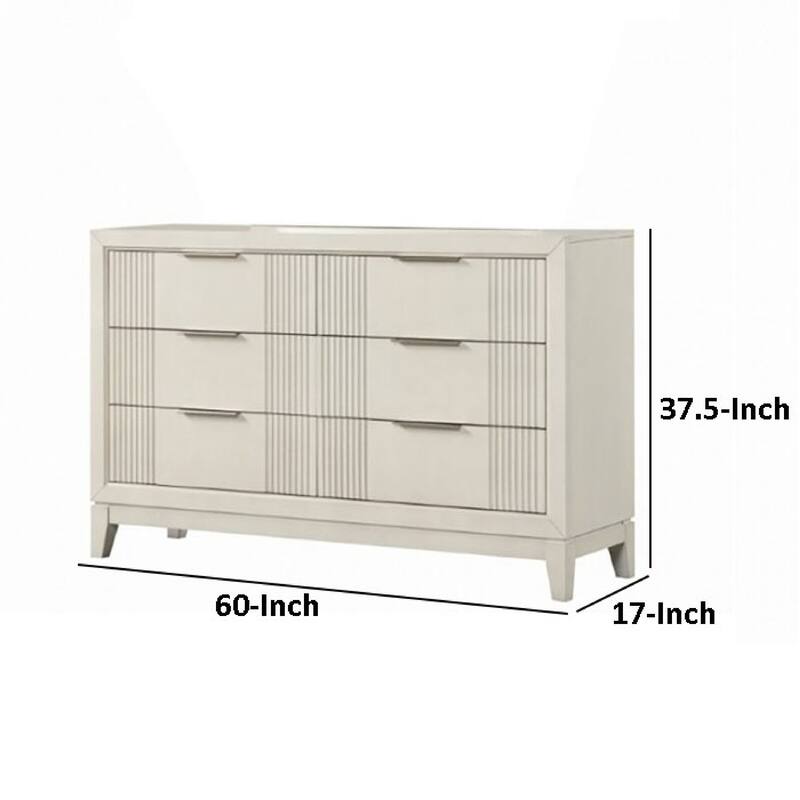 Toi Wide Dresser, 6 Drawers, Antique White Finished Solid Wood