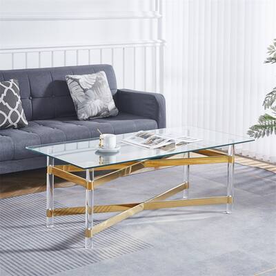 Stainless Steel Coffee Table w/ Acrylic Frame & Clear Glass Top