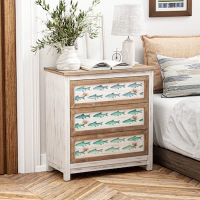 COZAYH Farmhouse Accent Dresser, Fully Assembled Distressed Nightstand with Multi-Color Fish Drawer