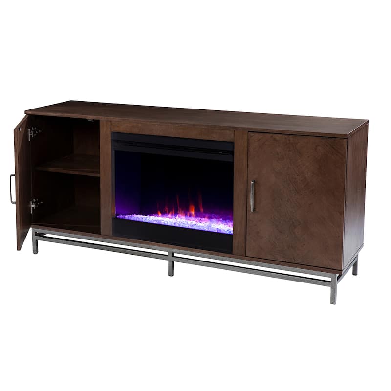 SEI Furniture Simondale Media TV Stand with Color Changing Fireplace Insert and Storage can fit TV's up to 56"