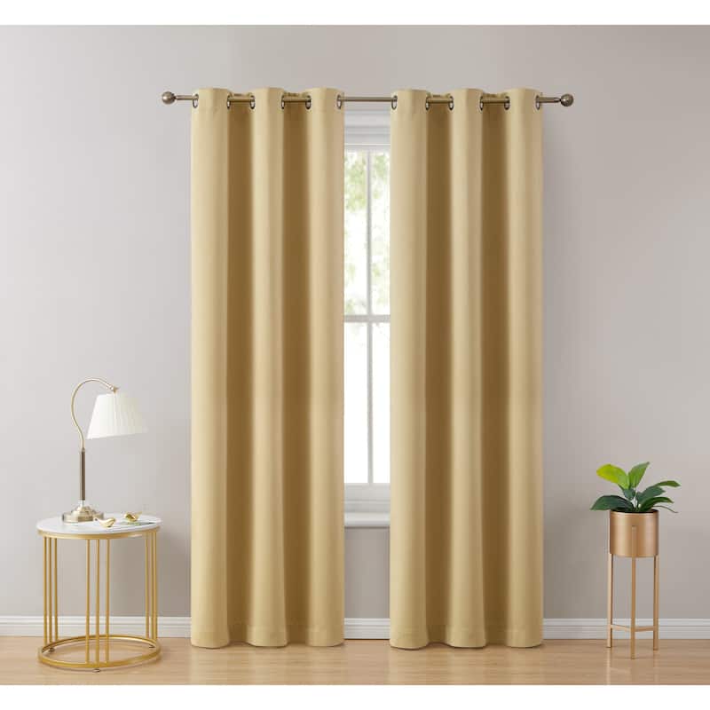 HLC.me Laurance 100% Blackout Curtains - Thermal Insulation Energy Efficient Grommet Window Curtains, Set of 2 - 42 W x 54 L per panel - Set of 2 - Pebble Taupe