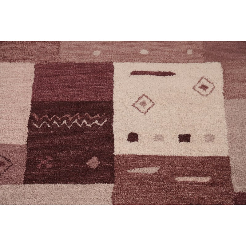 Geometric Modern Indian Area Rug Handmade Purple Wool Carpet - 5'3" x 7'7"