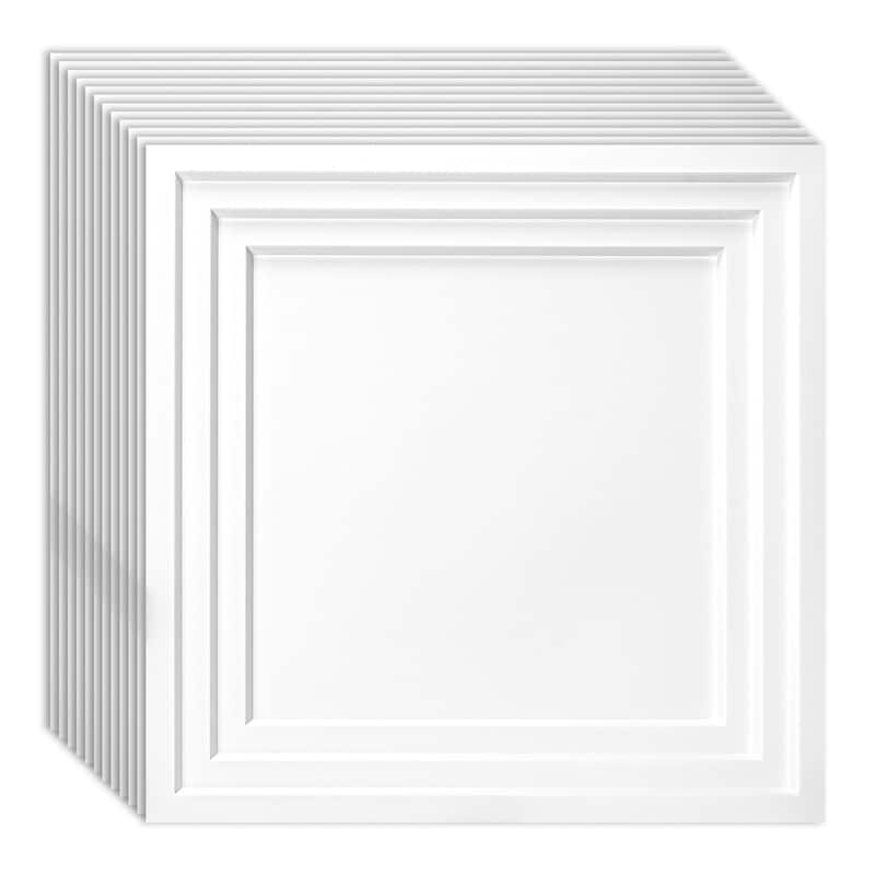 Atr3d 12pcs 24"x24" PVC 3D Wall Panel Ceiling Tile White or Black Cover 48 Sq.Ft. - White
