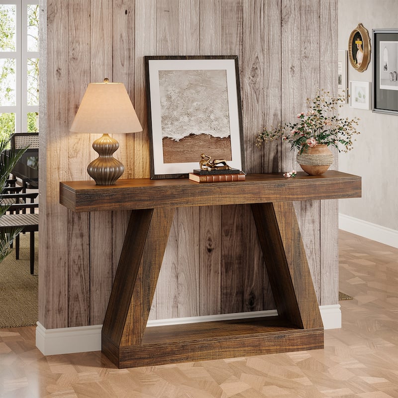 55 Inches Farmhouse Wood Console Sofa Table with Storage - 11.81" D x 55.12" W x 31.5" H