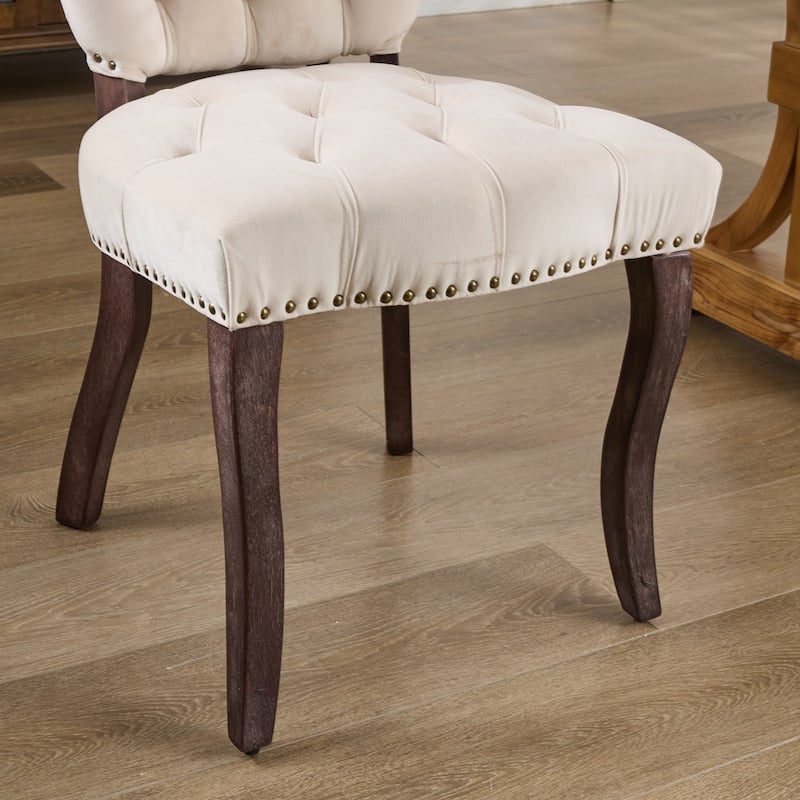 Dining Chairs Set of 2, Soft Tufted Accent Chairs Side Chairs with Wooden Legs, Velvet Upholstered Dining Room Chair