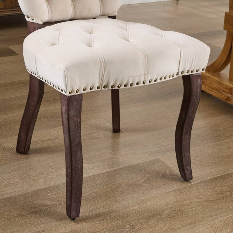 French Vintage Style Dining Chairs Set of 2, Upholstered Button Tufted Kitchen Chairs with Nailhead Trim