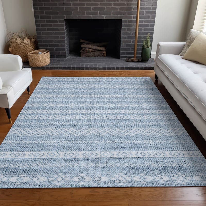 Premium Washable Super Soft Global Stripes Mayfield Rug - Blue - 8' x 10' - Rectangle