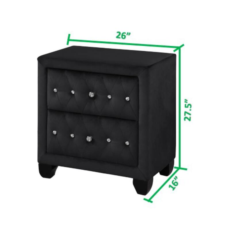 Sophia Crystal Tufted 2-Drawer Nightstand Made with Wood