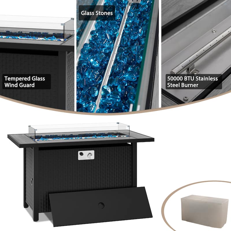 11 Piece Sectional Seating Group with Fire Pit and Cushion