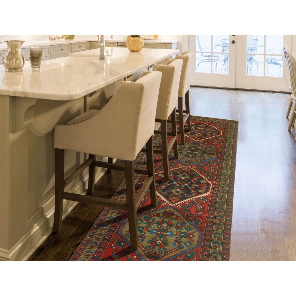 Fine Vintage Distressed Nooman Red/Navy Runner - 3'10" x 11'6"