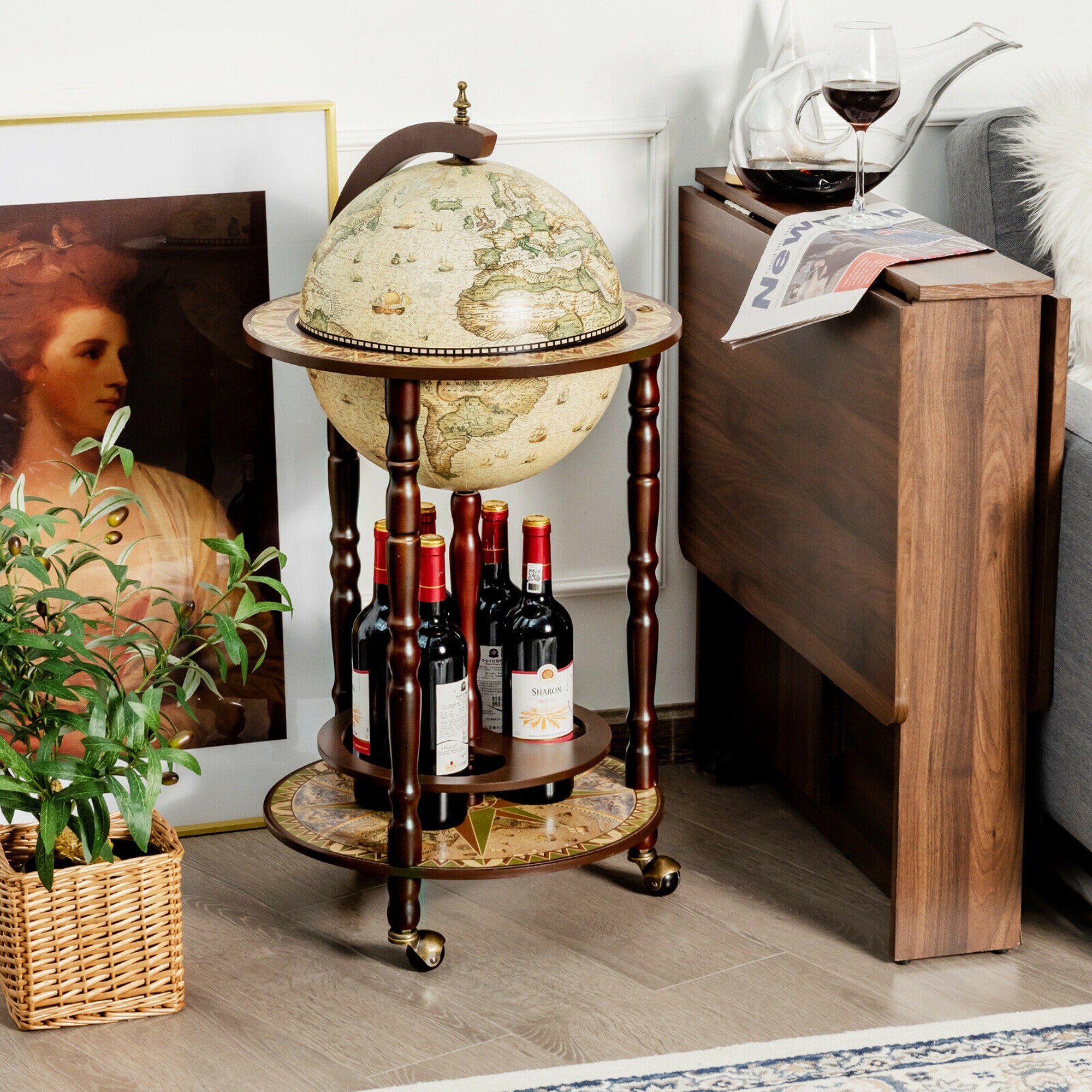Wood globe wine bar sales