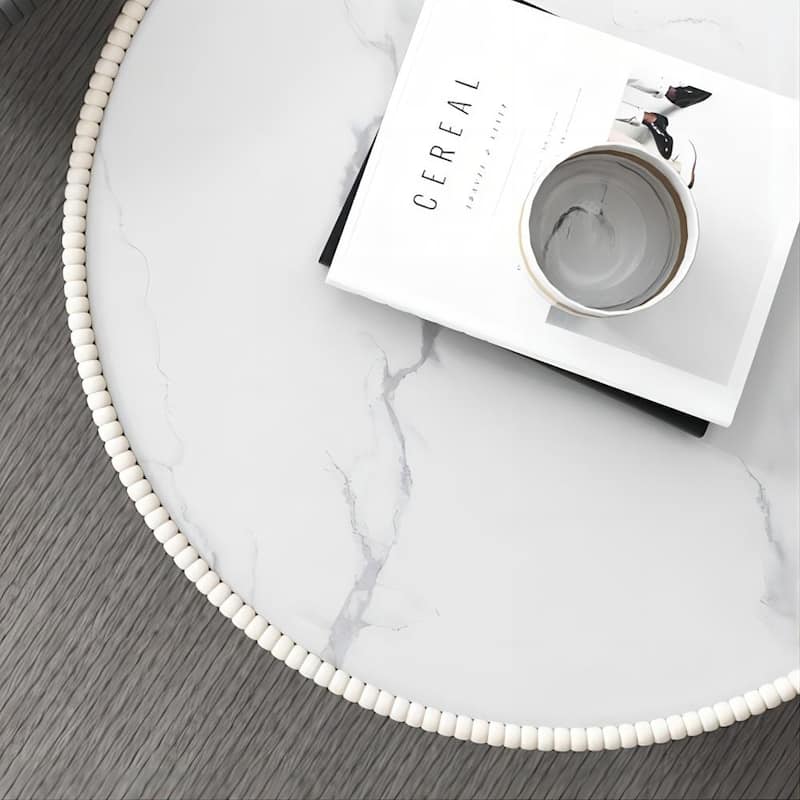 Modern Drum Coffee Table, Sintered Stone Coffee Table with PU Leather and Aluminum Alloy Base