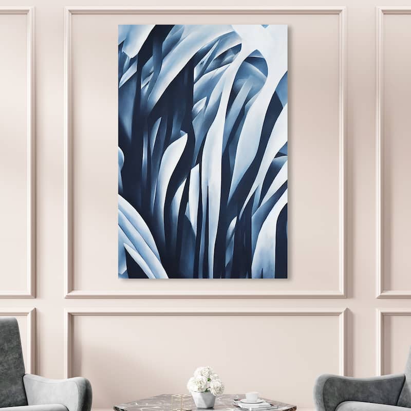 Wynwood Studio Abstract Azule Fern Near Blue and Dark Blue Tropical Wall Art Canvas Print - 54 x 36