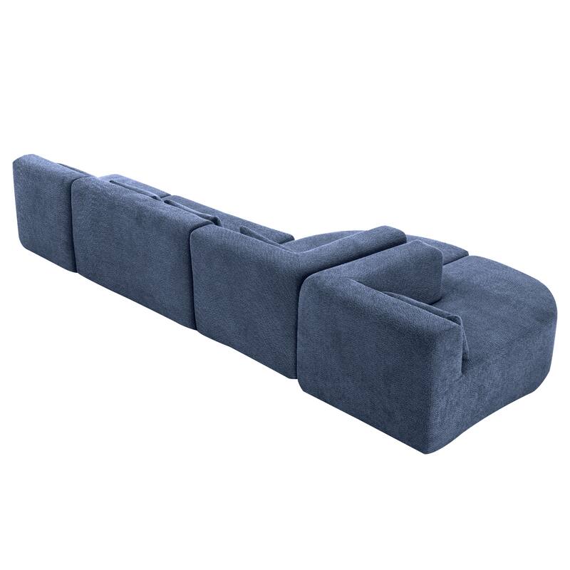 143.7" Polyester Upholstered Sectional Sofa, Two Chaise Lounges with Five Back Pillows