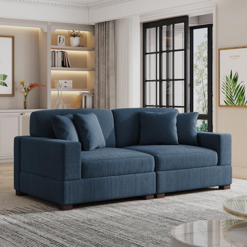 Oversized Modular Sectional Sofa Set with Pillows for Living Room - Navy/2 Armchair