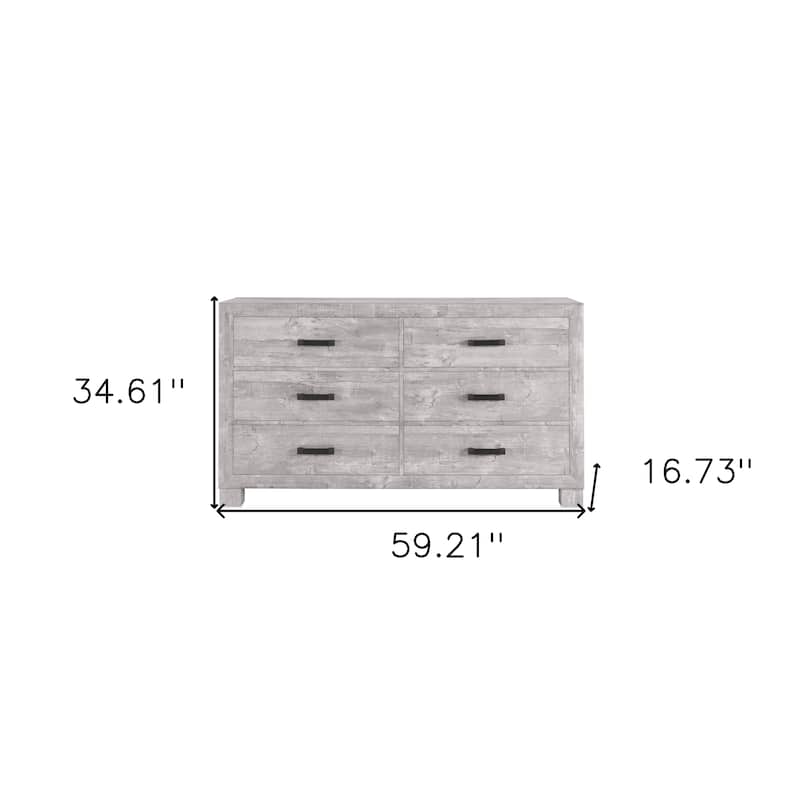 HomeRoots 59" Gray Wood Six Drawer Double Dresser