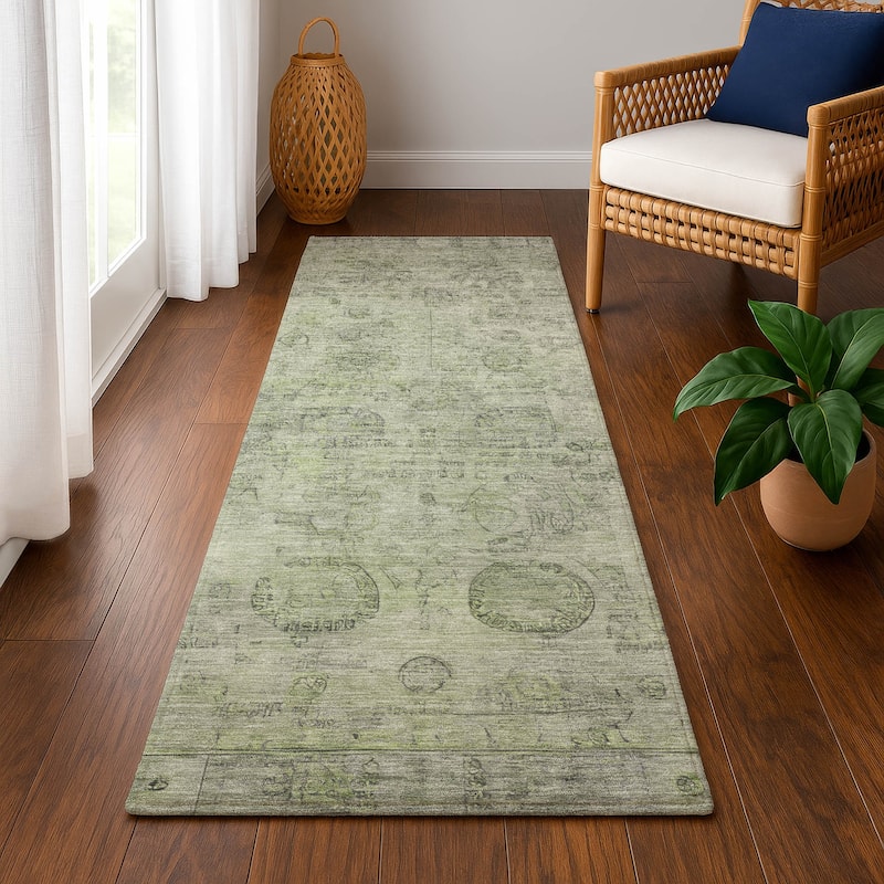 Premium Washable Super Soft Vintage Traditional Mayfield Rug - Sage - 2'3" x 7'6"