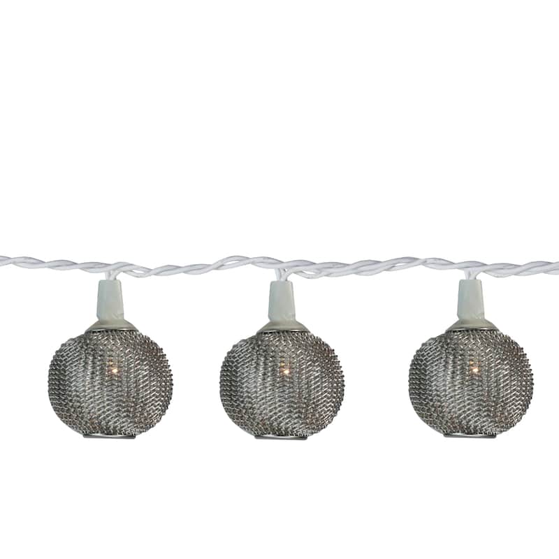 10 Battery Operated Silver Mini Patio Lights - 7.5 ft White Wire - 7.5'
