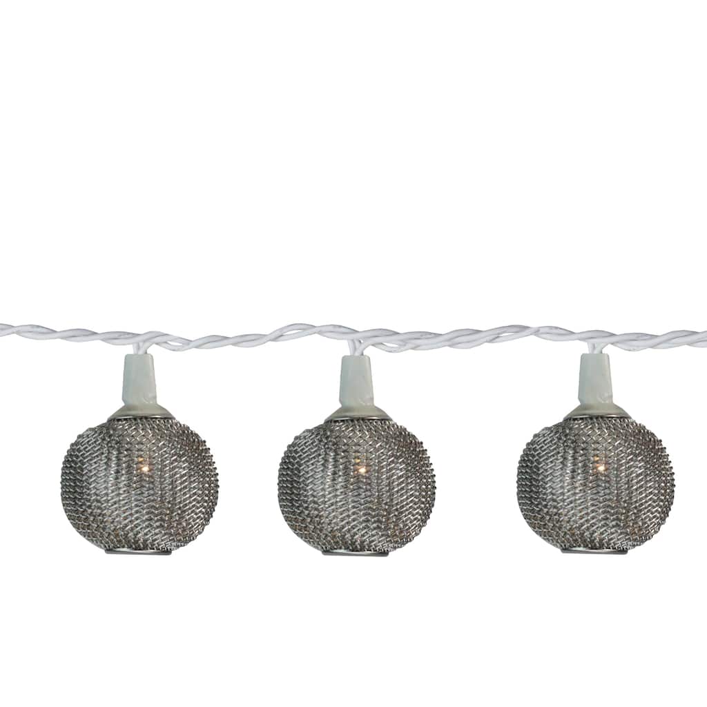 10 Battery Operated Silver Mini Patio Lights - 7.5 ft White Wire - 7.5'