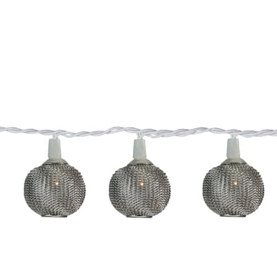 10 Battery Operated Silver Mini Patio Lights - 7.5 ft White Wire - 7.5'