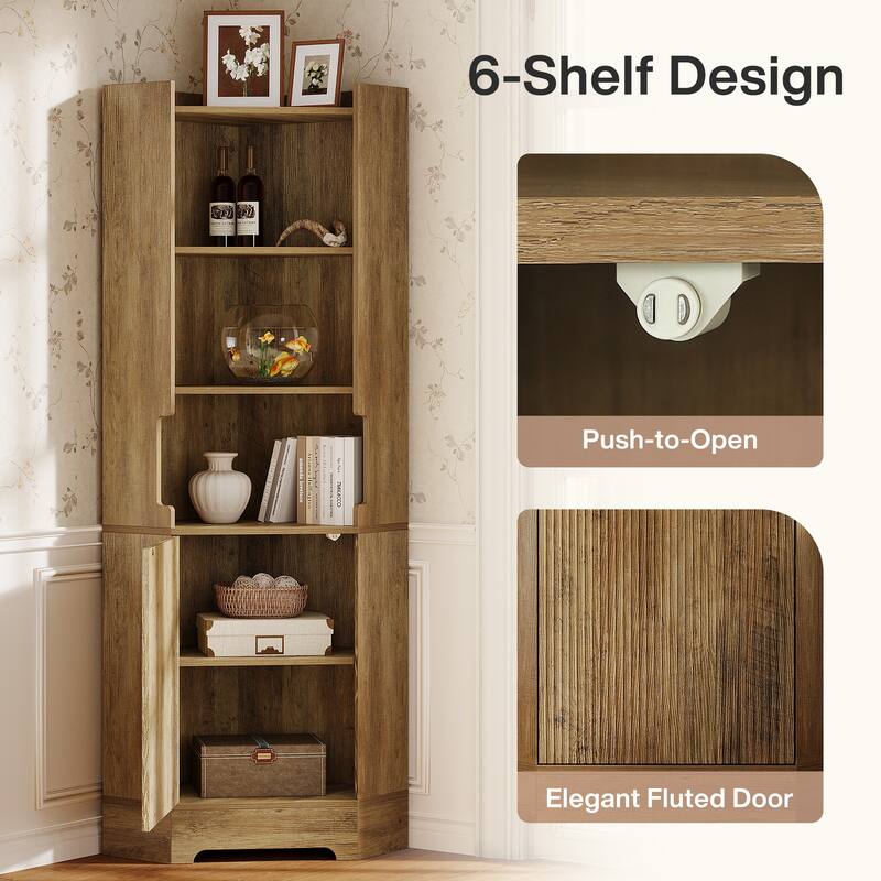 Corner Storage Cabinet with 4 Open Shelves and Cabinet