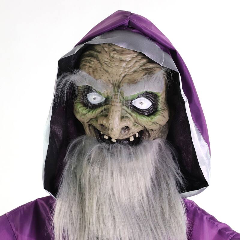 Haunted Hill Farm The Great Zoltan Animatronic Talking Wizard with Movement and Light-Up Crystal Ball for Halloween Decoration