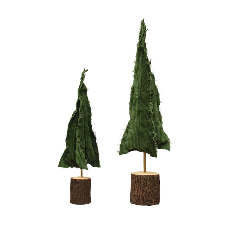 Raw-Edged Corduroy Tree with Wood Slice Base - 8.3"L x 8.3"W x 25.6"H