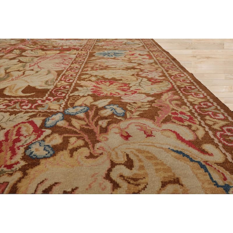 Hand Knotted Turkish Oushak Brown Wool & Silk Arts & Crafts Area Rug - 9' 1'' x 12' 10''