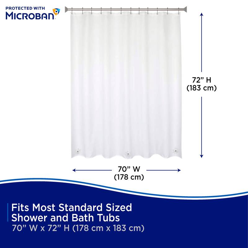 Kenney Microban Protected Medium Weight PEVA Shower Liner, 70" W x 72" H