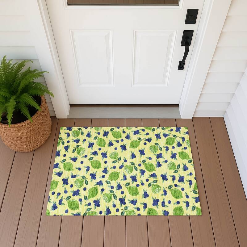 Machine Washable Indoor/ Outdoor Citrus Berry Chantille Rug - Yellow - 1'8" x 2'6"