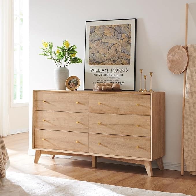 Mid Century Modern 6 Drawer Wood Dresser, Chest of Drawers, TV Stand