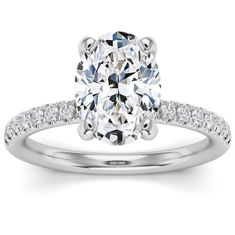 Bliss Diamond 3 1/2Ct Oval Diamond Engagement Ring Lab Grown in Gold Hidden Halo - 6.5 - White