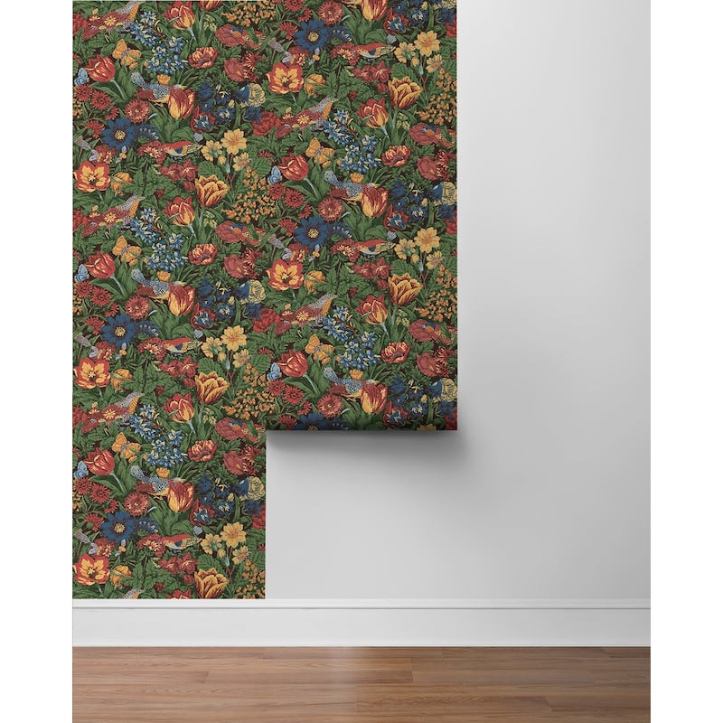 NextWall Bird Floral Peel and Stick Wallpaper