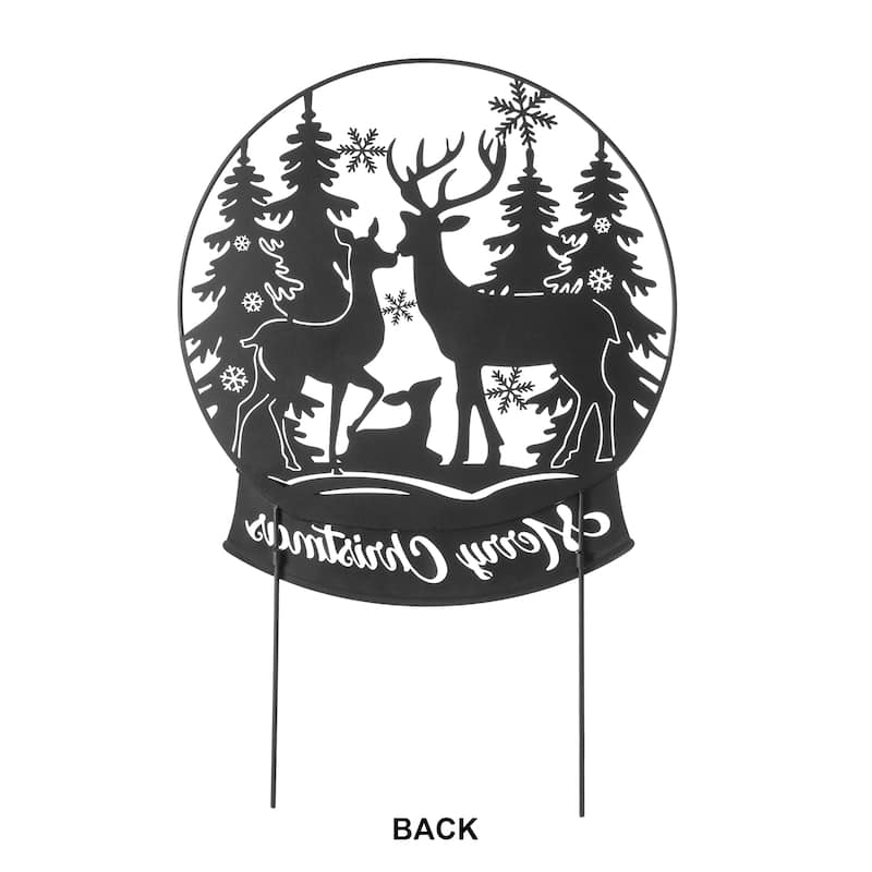 Glitzhome 30"H Christmas Metal Silhouette Snowman or Reindeer Family Yard Stake Wall Decor (Two Function)