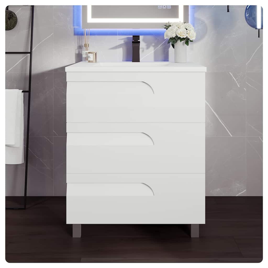 Eviva Joy 32"W White Freestanding Bath Vanity with Porcelain Top