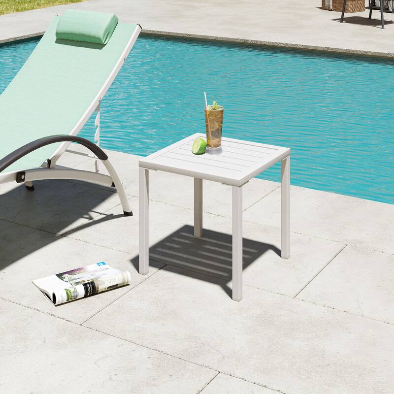 VredHom Outdoor Square Side Table Aluminum End Table - 15.7" L x 15.7" W x 15.9" H