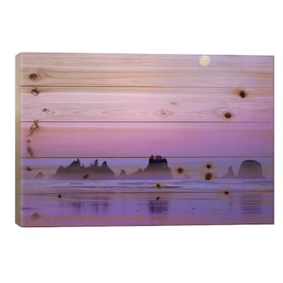 Magnificent Sunset With Full Moon, Shi Shi Beach, Olympic National Park, Washington, USA Print On Wood by Charles Gurche