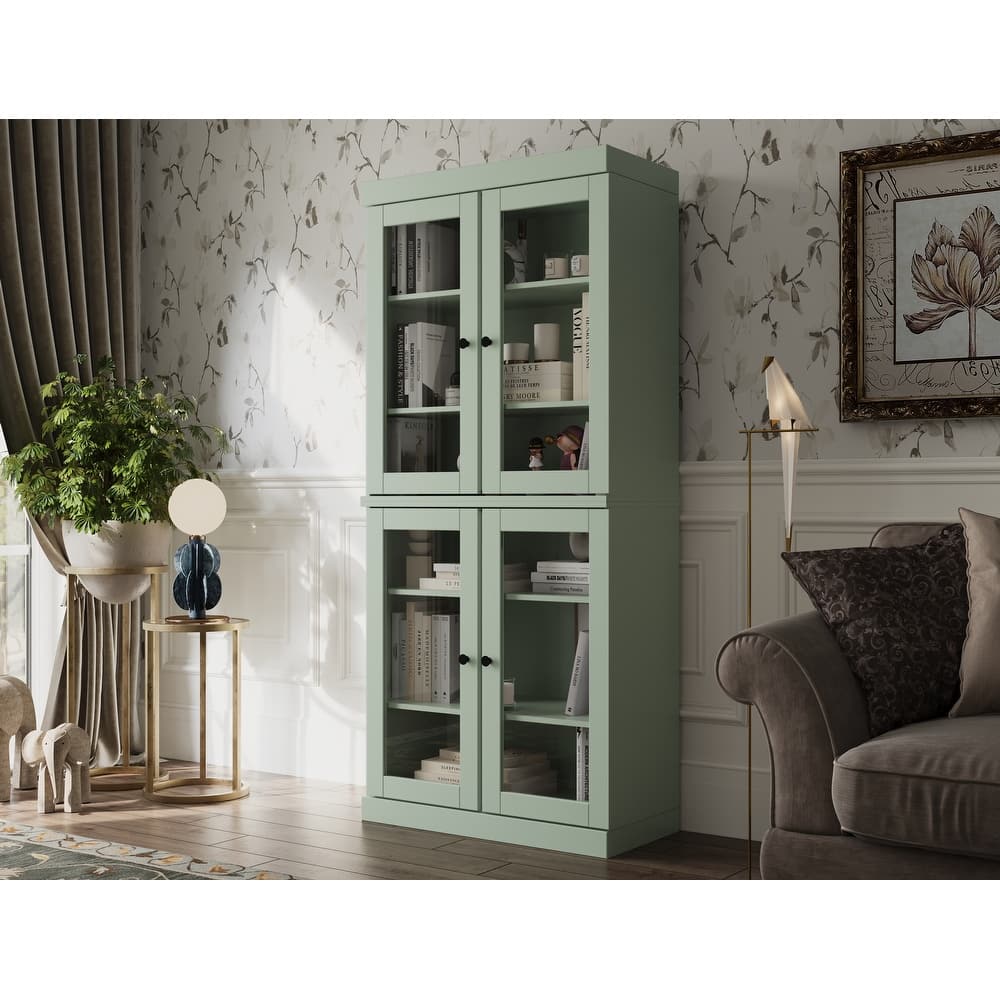 Palace Imports Solid Wood 6-Shelf Bookcase, Clear Glass Doors, Adjustable Shelves