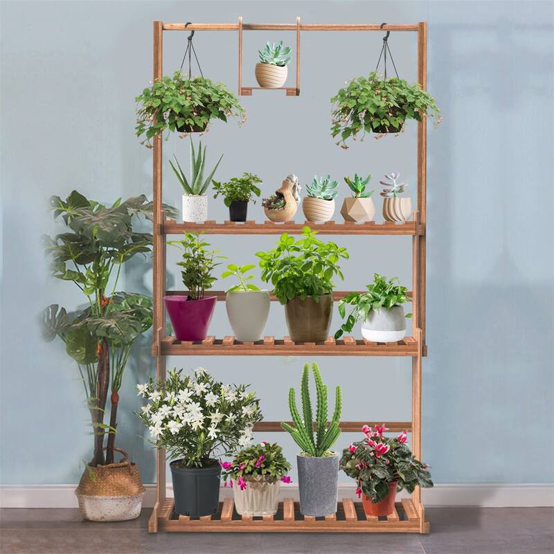 3 Tier Wooden Flower Stand for Multiple Flower Planter Holder Tall Large Rack for Living Room Garden Balcony - Beige