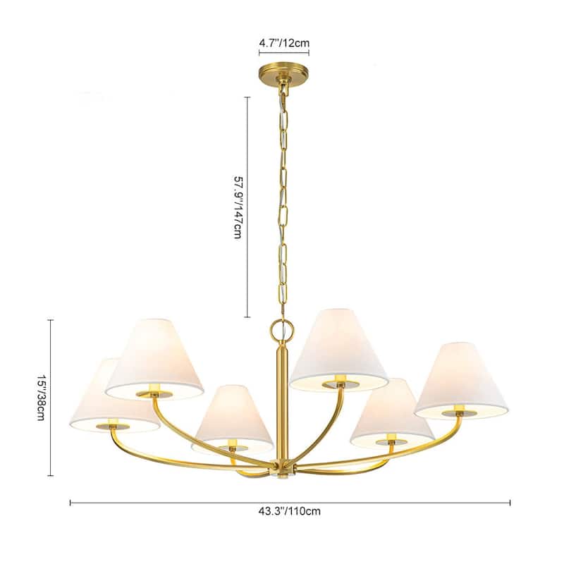 6-Light Classic French Tapered Linen Shade Chandelier - 43in Width