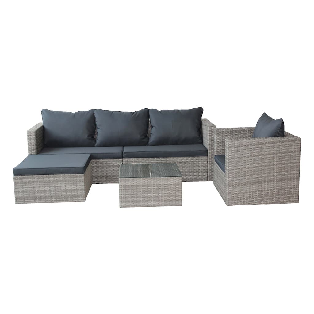 4-Piece Wicker Patio Conversation Set with Black Cushions