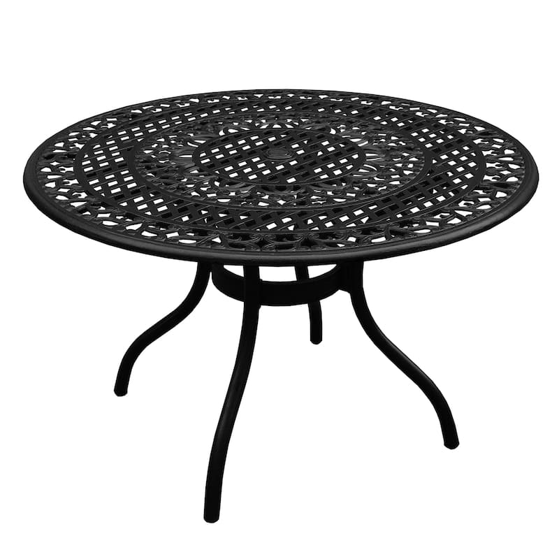 Modern Ornate Outdoor Mesh Aluminum 48-in Round Patio Dining Set with Four Chairs - N/A