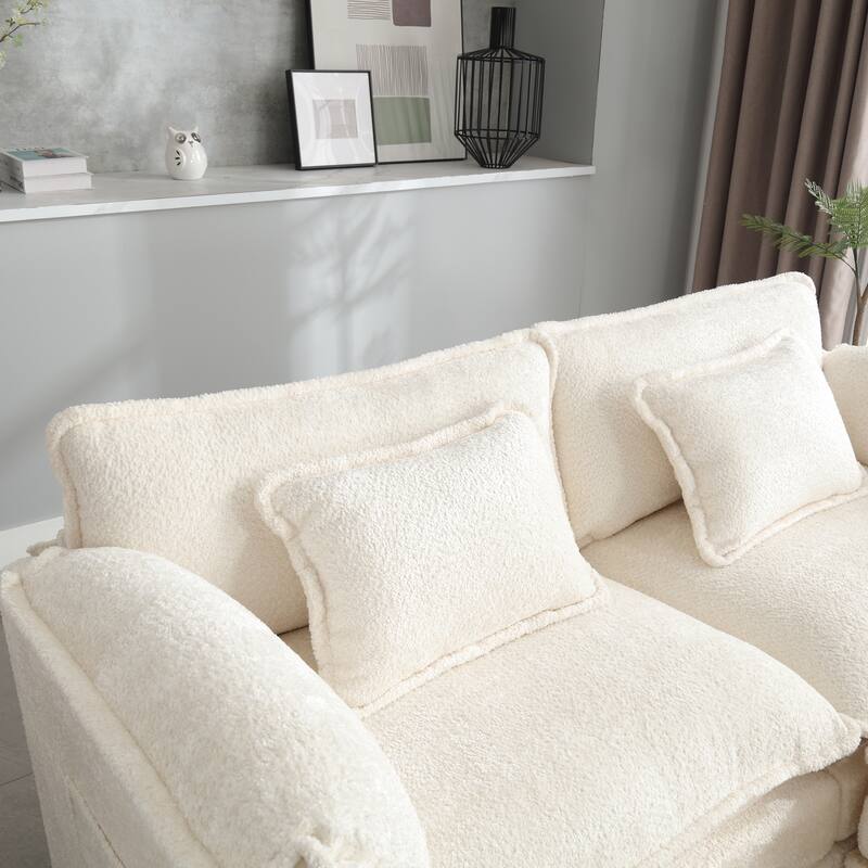 Chenille Double Sofa with Footstool, Removable Arms