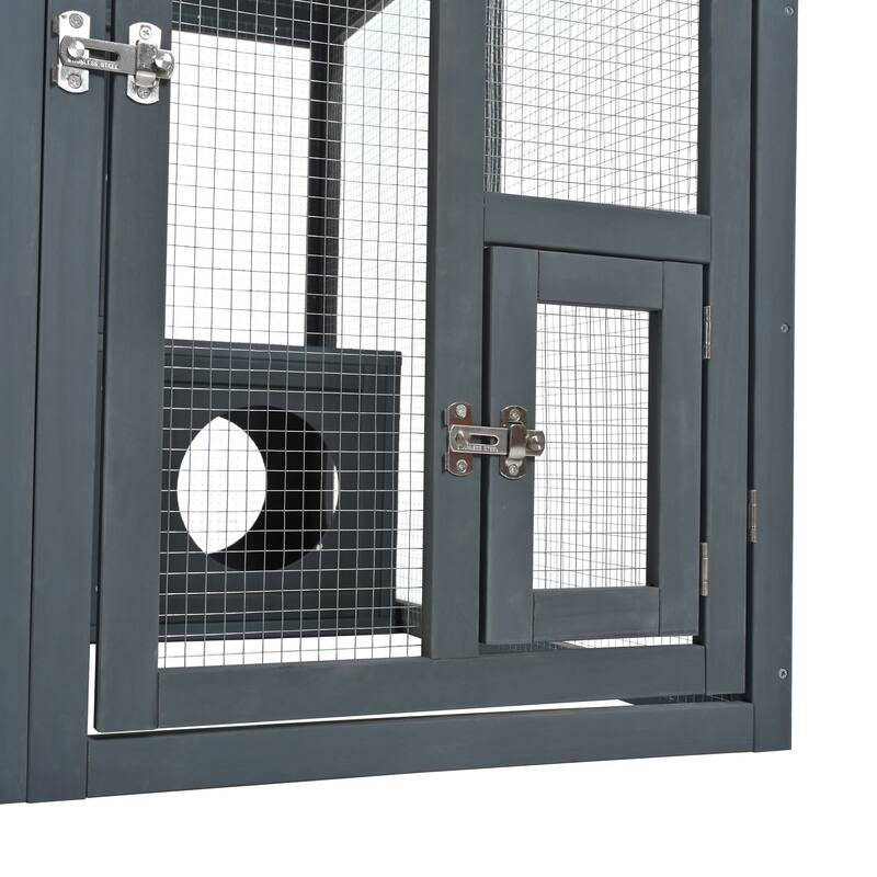 Catio Outdoor Cat Enclosure, Wooden Cat House with Double Enter Doors & Climbing shelves, Cat Cage Playpen with 7 Wood Boxes