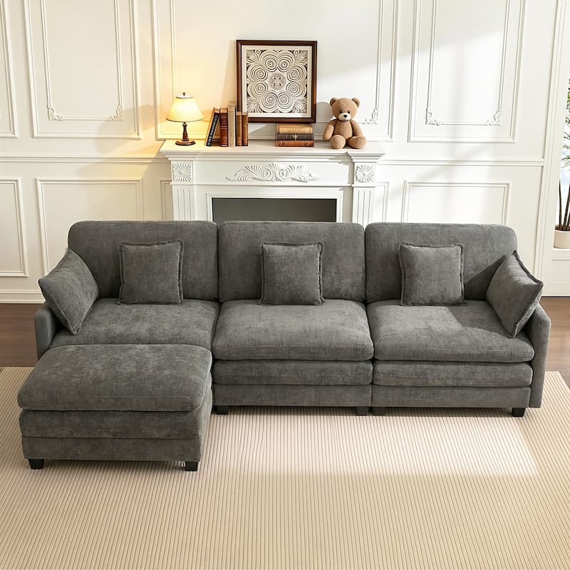 MCombo 111.8'' Modular Sectional Sofa Couch with Reversible Ottoman for Living Room, L Shaped Sofa, FSC Certified